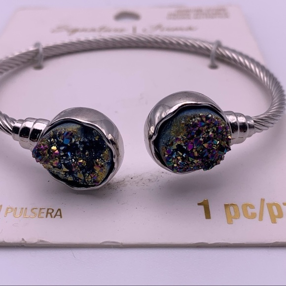 Genuine Stone Silver Toned Cuff Bracelet - Picture 3 of 7